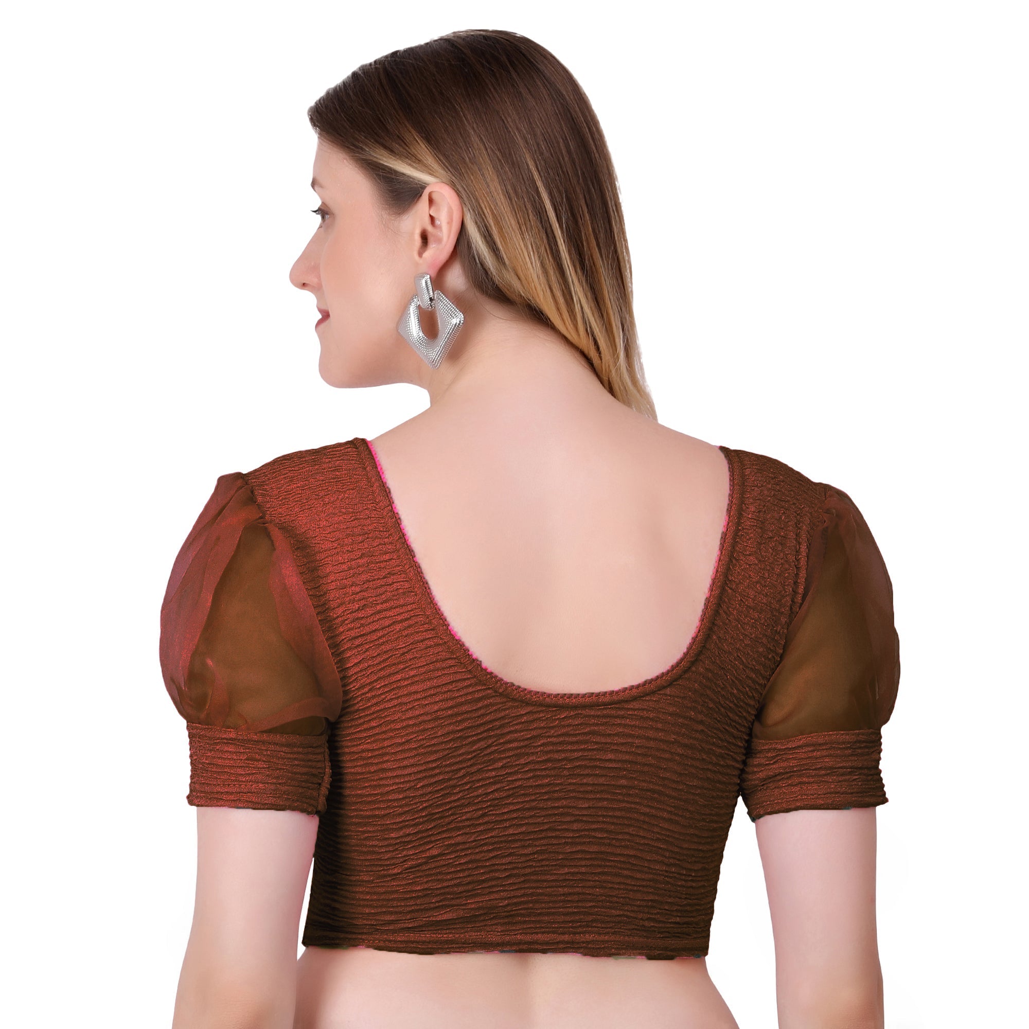 Vamika Cotton Lycra Stretchable Fabric Brown Balloon Sleeves Blouse