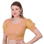 Vamika Cotton Lycra Stretchable Fabric Gold Balloon Sleeves Blouse