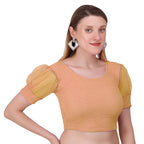 Vamika Cotton Lycra Stretchable Fabric Gold Balloon Sleeves Blouse
