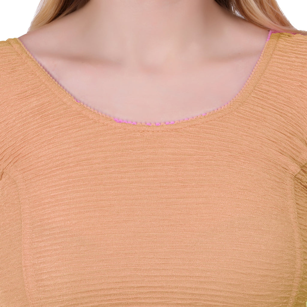 Vamika Cotton Lycra Stretchable Fabric Gold Balloon Sleeves Blouse