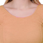 Vamika Cotton Lycra Stretchable Fabric Gold Balloon Sleeves Blouse
