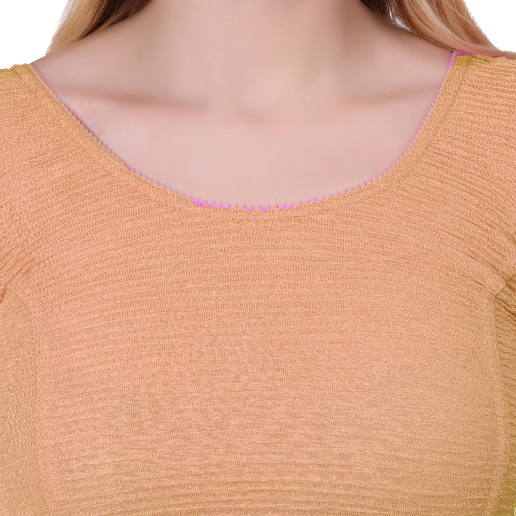 Vamika Cotton Lycra Stretchable Fabric Gold Balloon Sleeves Blouse