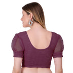 Vamika Cotton Lycra Stretchable Fabric Purple Balloon Sleeves Blouse