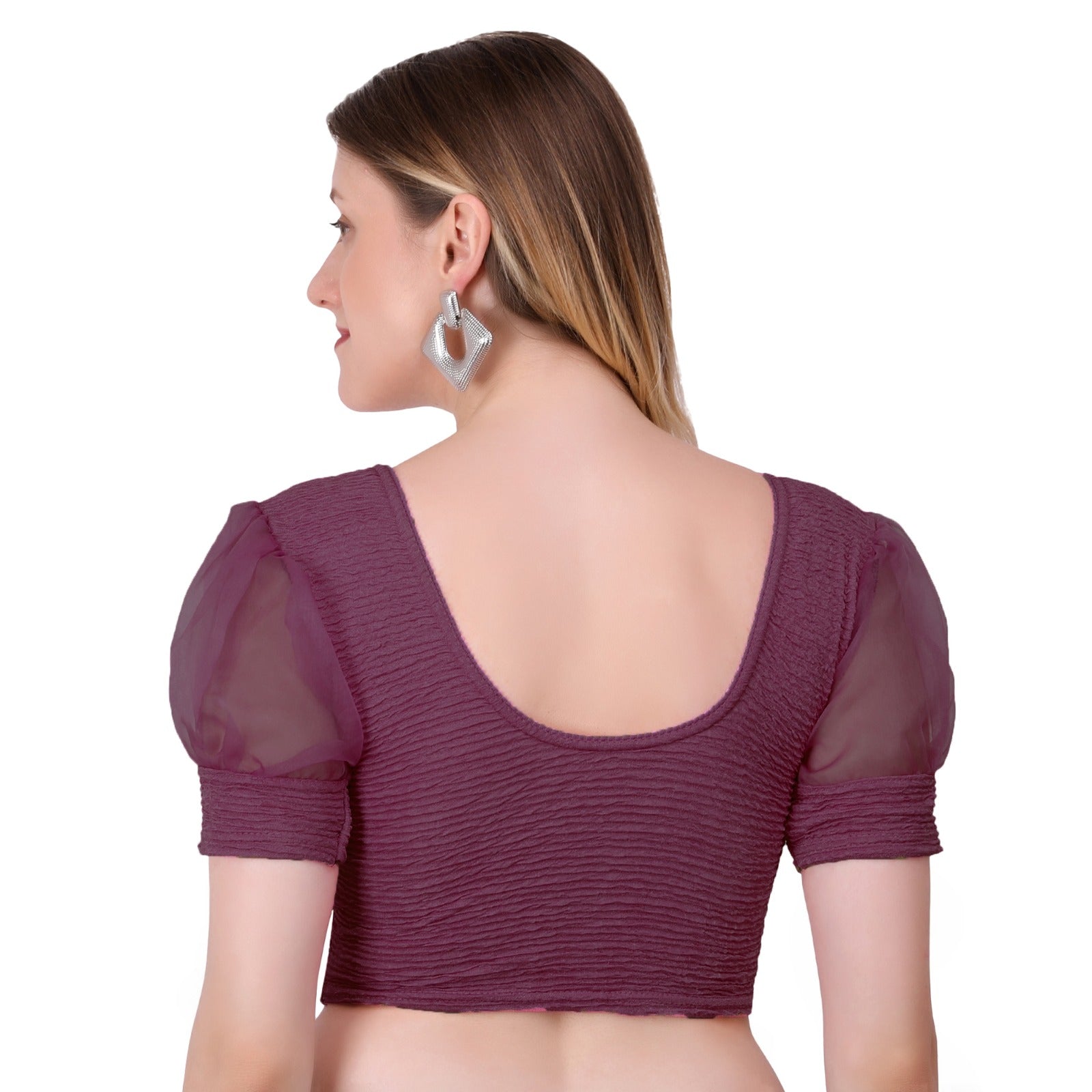 Vamika Cotton Lycra Stretchable Fabric Purple Balloon Sleeves Blouse