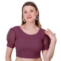 Vamika Cotton Lycra Stretchable Fabric Purple Balloon Sleeves Blouse