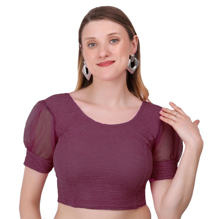 Vamika Cotton Lycra Stretchable Fabric Purple Balloon Sleeves Blouse