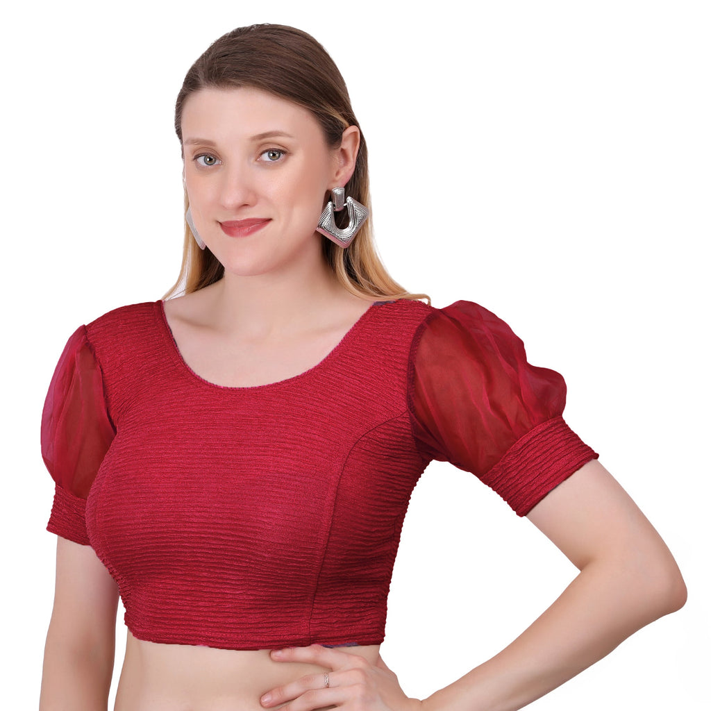 Vamika Cotton Lycra Stretchable Fabric Dark Onion Balloon Sleeves Blouse