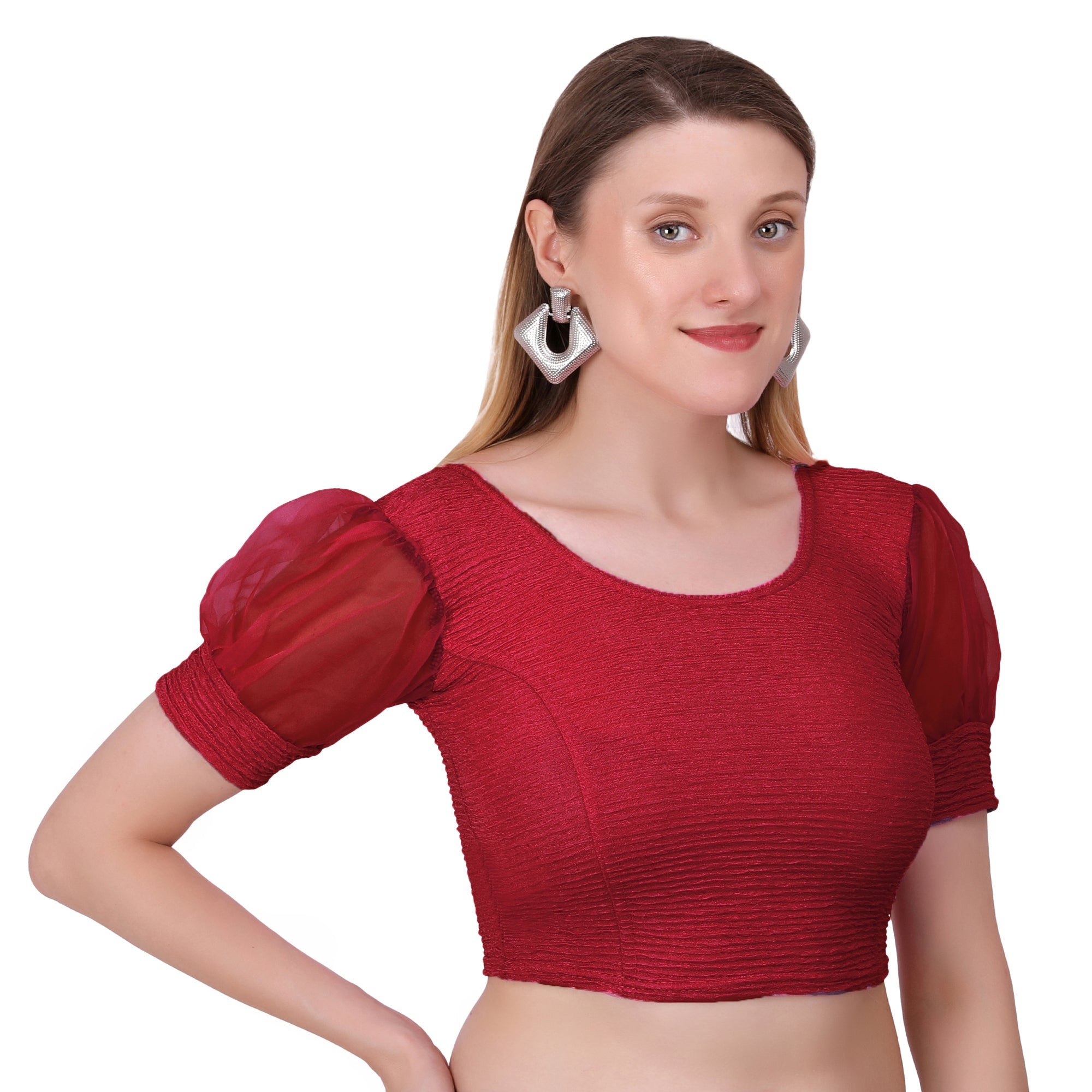 Vamika Cotton Lycra Stretchable Fabric Dark Onion Balloon Sleeves Blouse