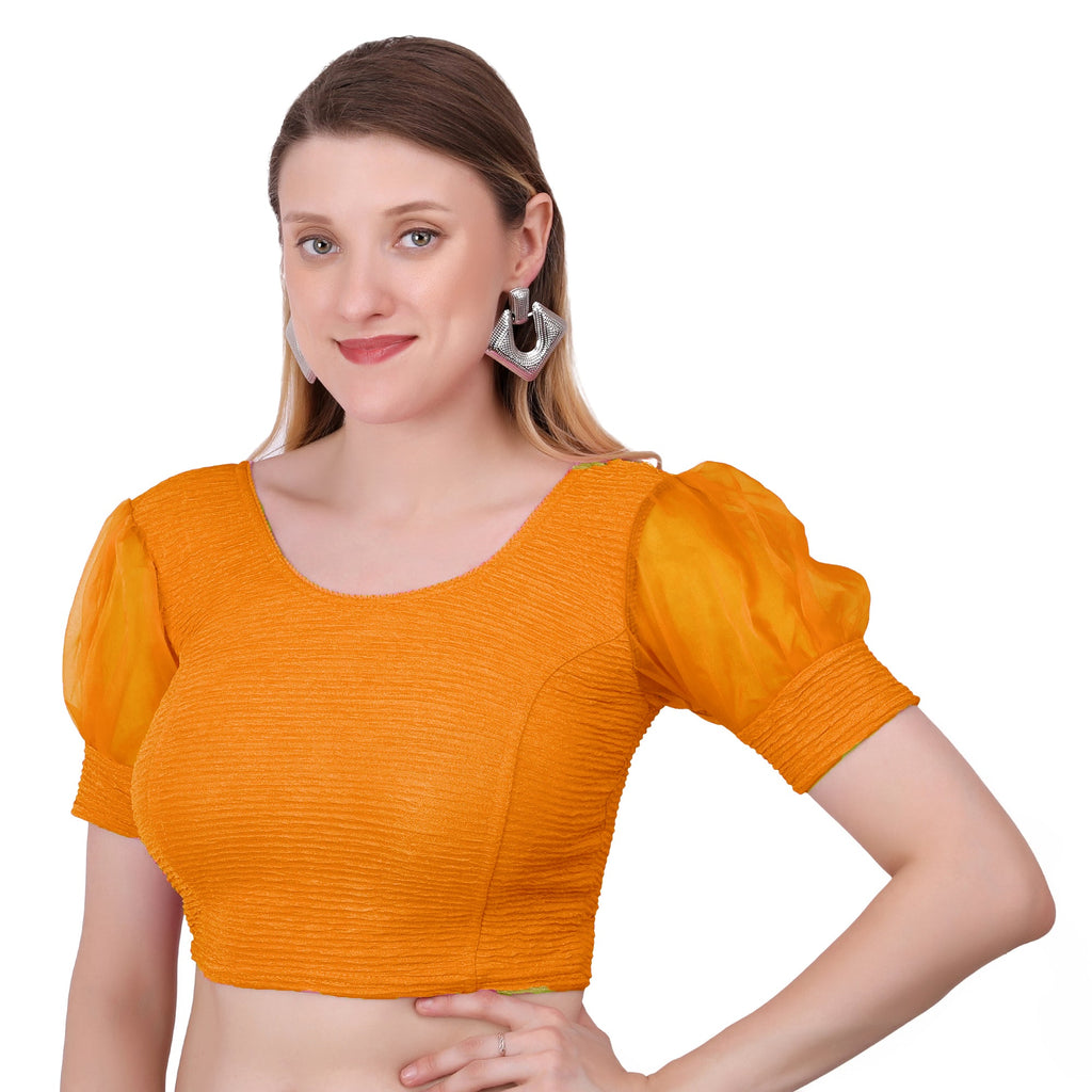 Vamika Cotton Lycra Stretchable Fabric Mustard Balloon Sleeves Blouse