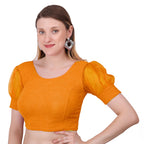 Vamika Cotton Lycra Stretchable Fabric Mustard Balloon Sleeves Blouse