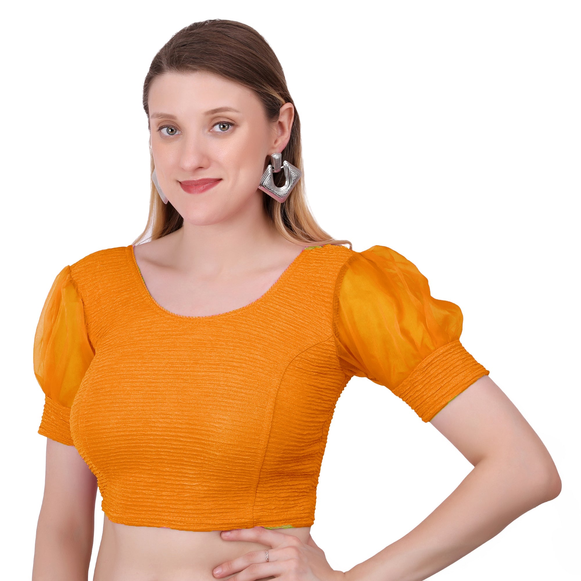 Vamika Cotton Lycra Stretchable Fabric Mustard Balloon Sleeves Blouse