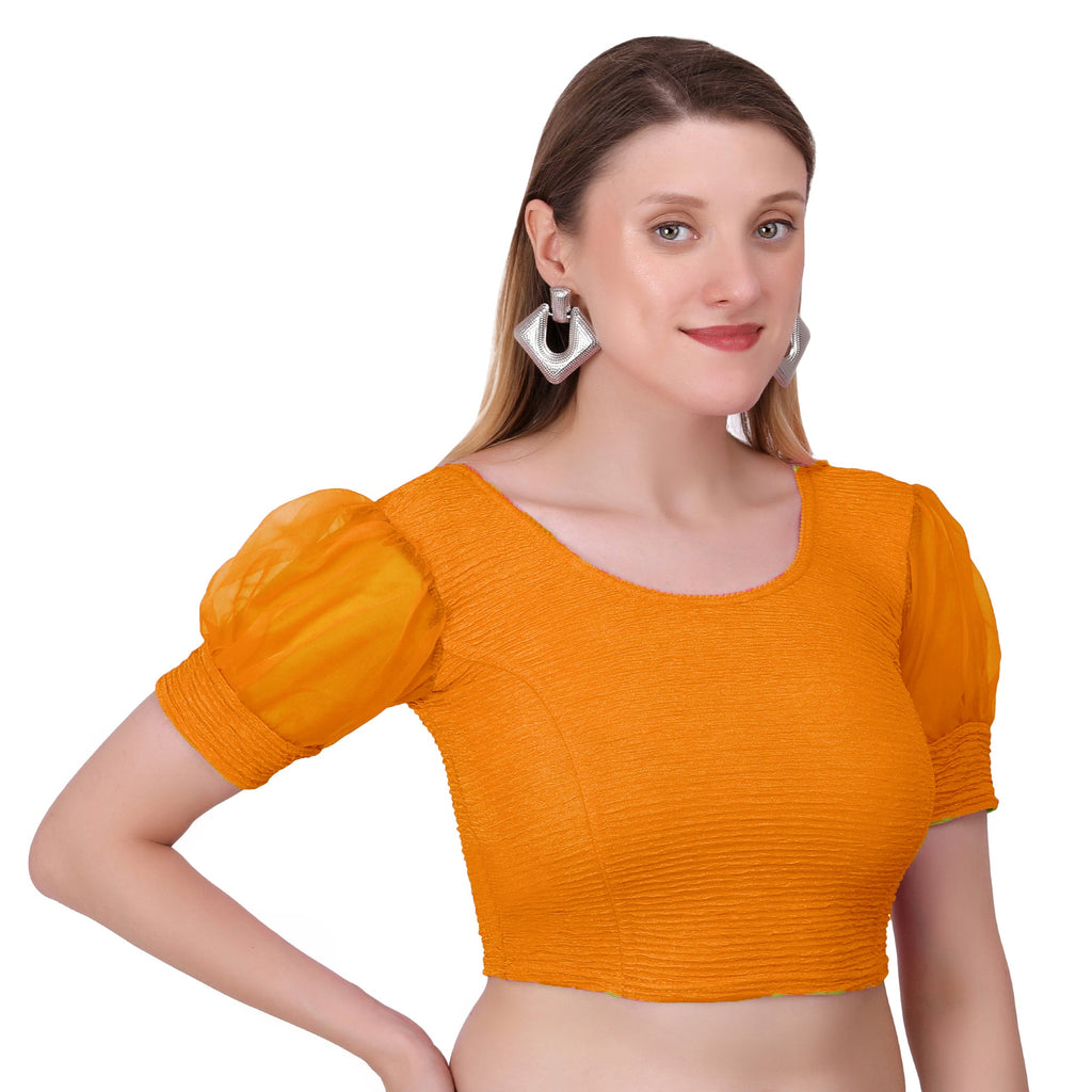 Vamika Cotton Lycra Stretchable Fabric Mustard Balloon Sleeves Blouse