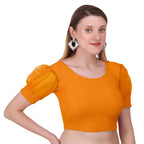 Vamika Cotton Lycra Stretchable Fabric Mustard Balloon Sleeves Blouse