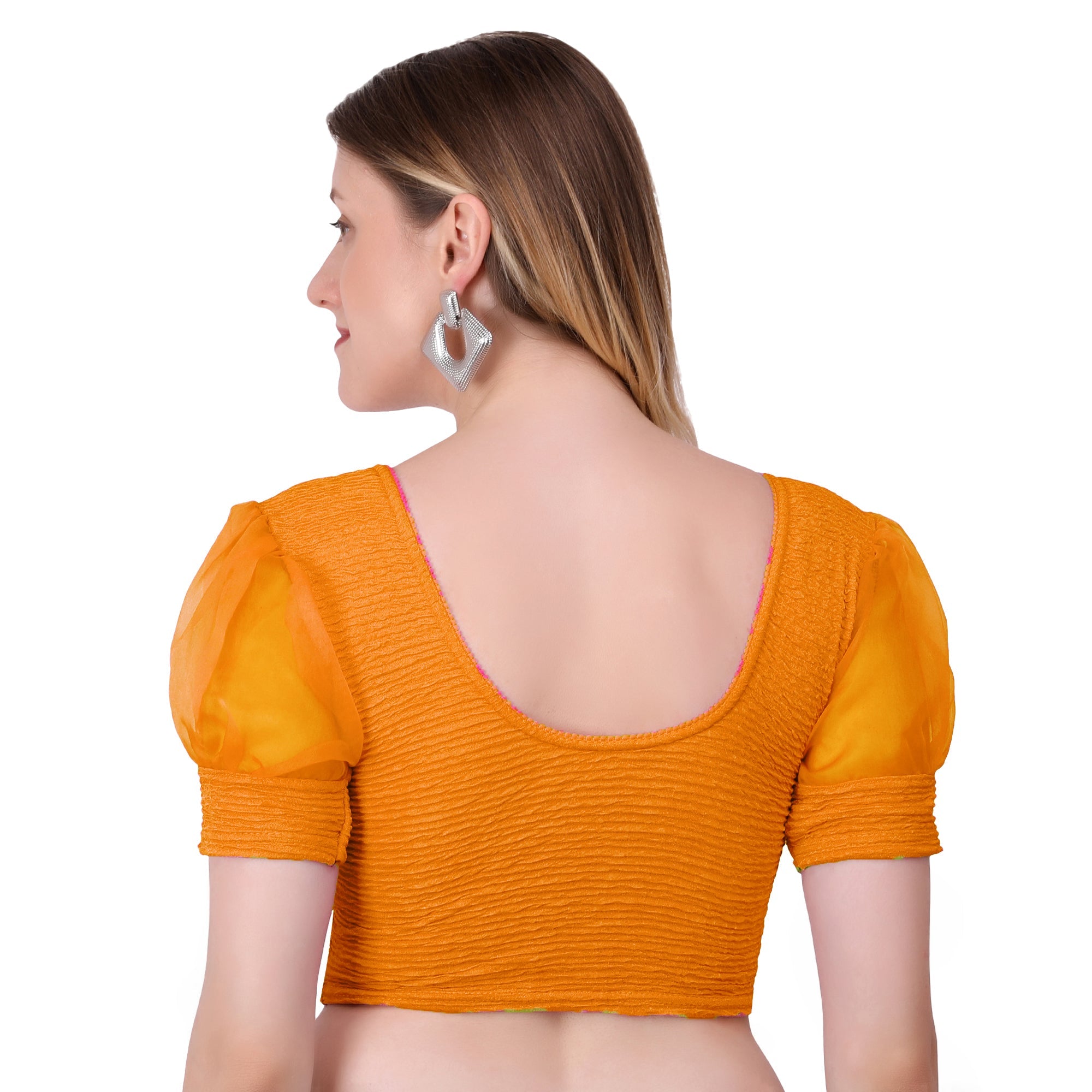 Vamika Cotton Lycra Stretchable Fabric Mustard Balloon Sleeves Blouse