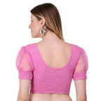 Vamika Cotton Lycra Stretchable Fabric Pink Balloon Sleeves Blouse
