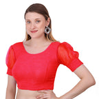 Vamika Cotton Lycra Stretchable Fabric Red Balloon Sleeves Blouse