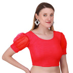 Vamika Cotton Lycra Stretchable Fabric Red Balloon Sleeves Blouse