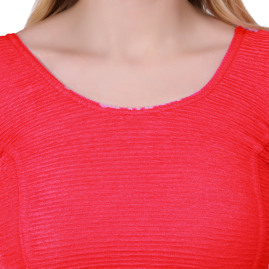 Vamika Cotton Lycra Stretchable Fabric Red Balloon Sleeves Blouse