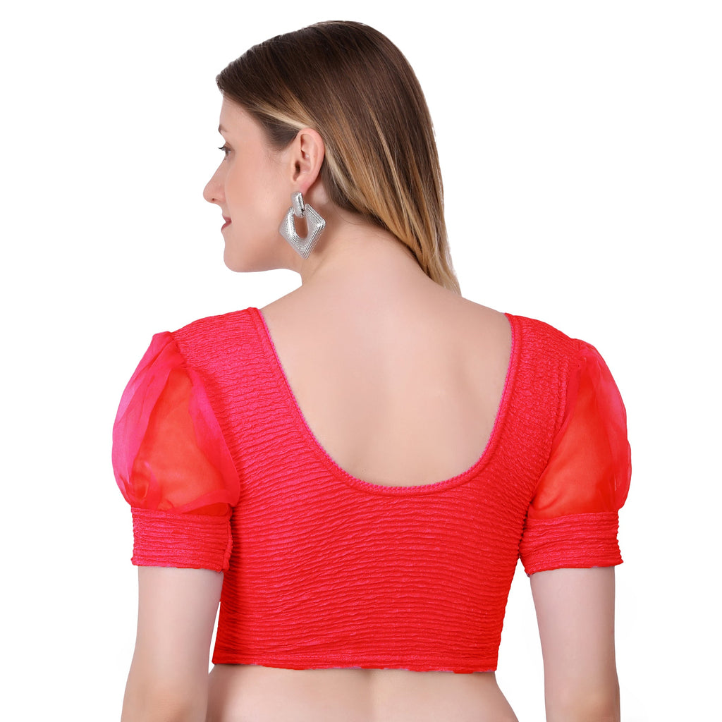 Vamika Cotton Lycra Stretchable Fabric Red Balloon Sleeves Blouse