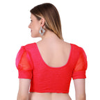Vamika Cotton Lycra Stretchable Fabric Red Balloon Sleeves Blouse