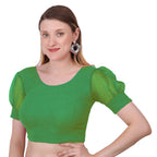 Vamika Cotton Lycra Stretchable Fabric Green Balloon Sleeves Blouse