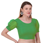 Vamika Cotton Lycra Stretchable Fabric Green Balloon Sleeves Blouse