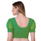 Vamika Cotton Lycra Stretchable Fabric Green Balloon Sleeves Blouse
