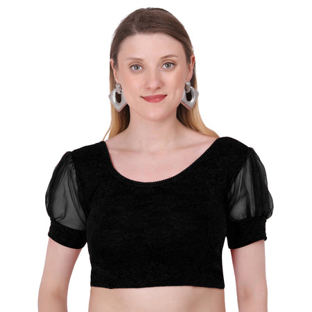 Vamika Cotton Lycra Stretchable Fabric Black Balloon Sleeves Blouse