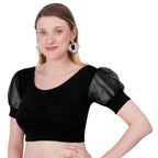 Vamika Cotton Lycra Stretchable Fabric Black Balloon Sleeves Blouse