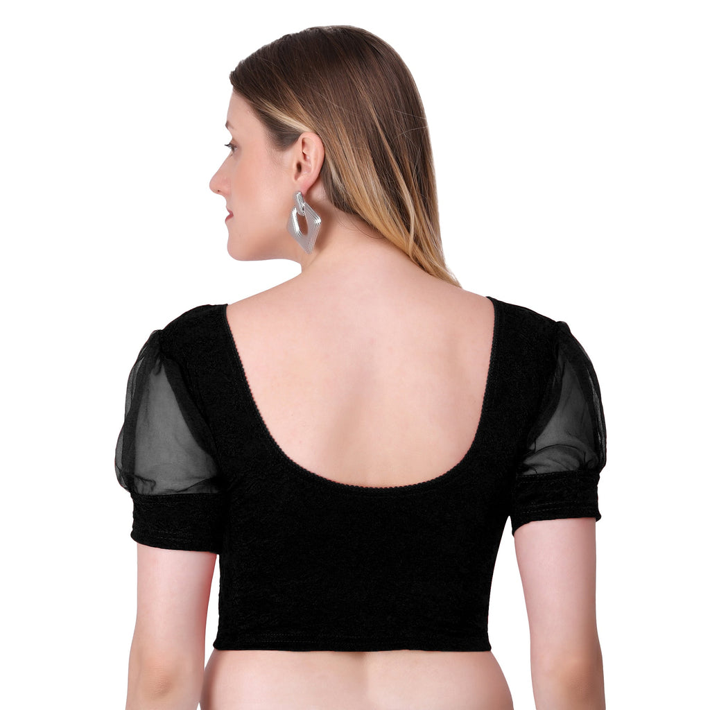 Vamika Cotton Lycra Stretchable Fabric Black Balloon Sleeves Blouse