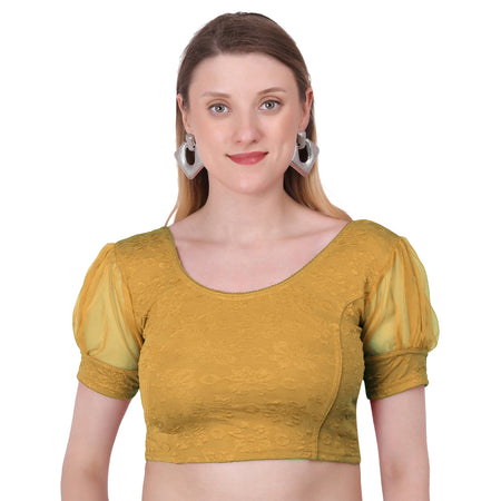 Vamika Cotton Lycra Stretchable Fabric Gold Balloon Sleeves Blouse