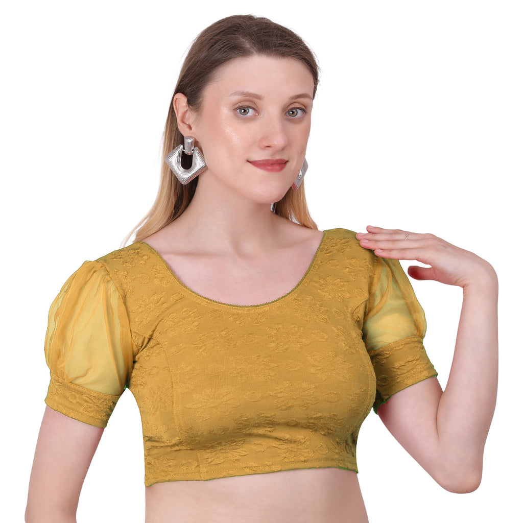 Vamika Cotton Lycra Stretchable Fabric Gold Balloon Sleeves Blouse