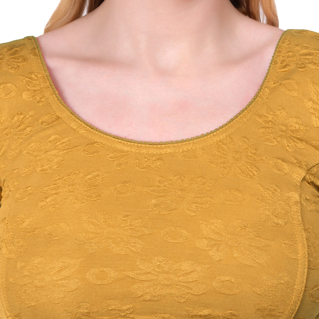 Vamika Cotton Lycra Stretchable Fabric Gold Balloon Sleeves Blouse