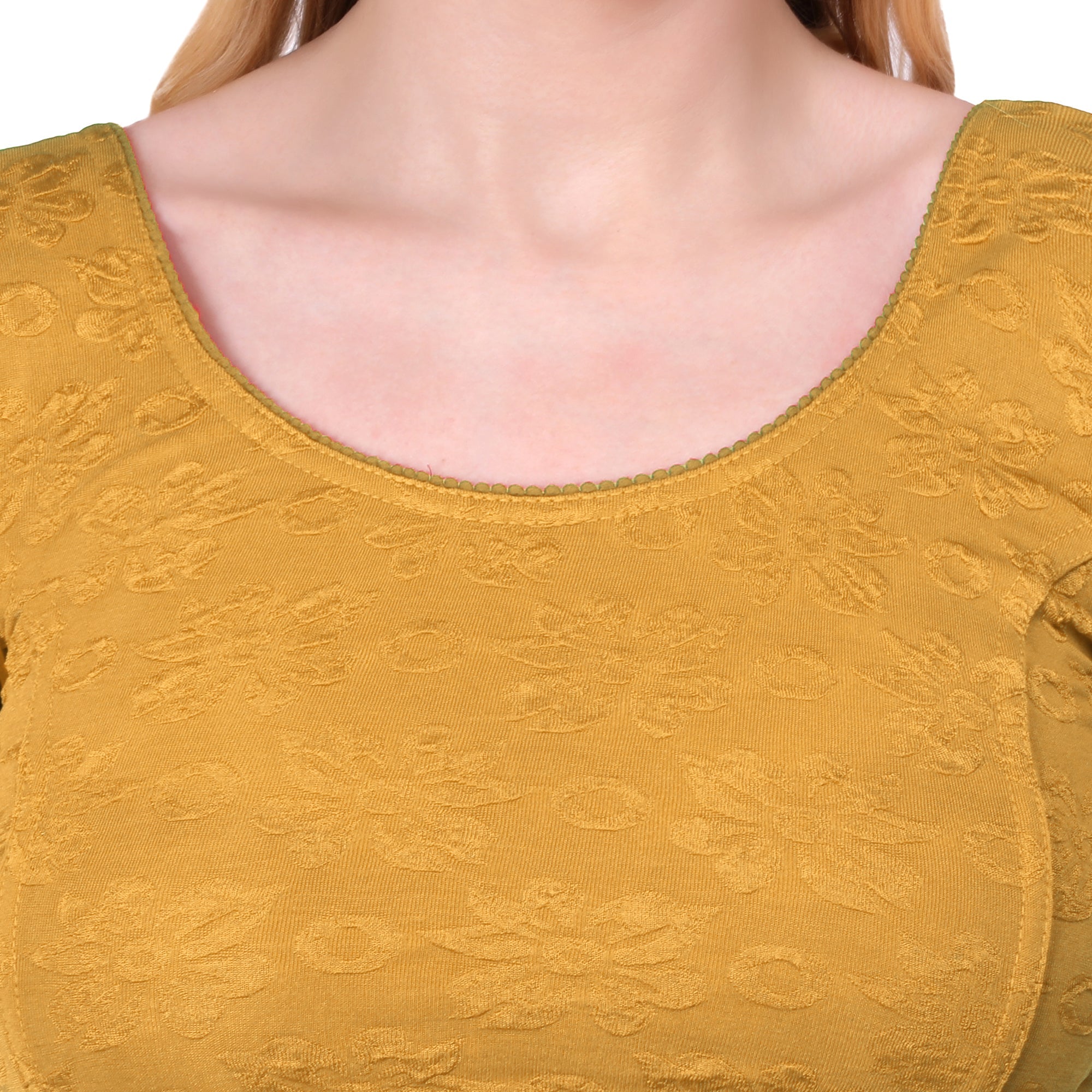 Vamika Cotton Lycra Stretchable Fabric Gold Balloon Sleeves Blouse