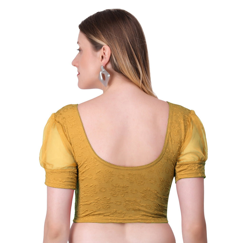 Vamika Cotton Lycra Stretchable Fabric Gold Balloon Sleeves Blouse