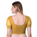 Vamika Cotton Lycra Stretchable Fabric Gold Balloon Sleeves Blouse