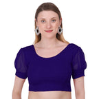 Vamika Cotton Lycra Stretchable Fabric Navy Blue Balloon Sleeves Blouse