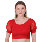 Vamika Cotton Lycra Stretchable Fabric Red Balloon Sleeves Blouse
