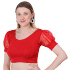 Vamika Cotton Lycra Stretchable Fabric Red Balloon Sleeves Blouse