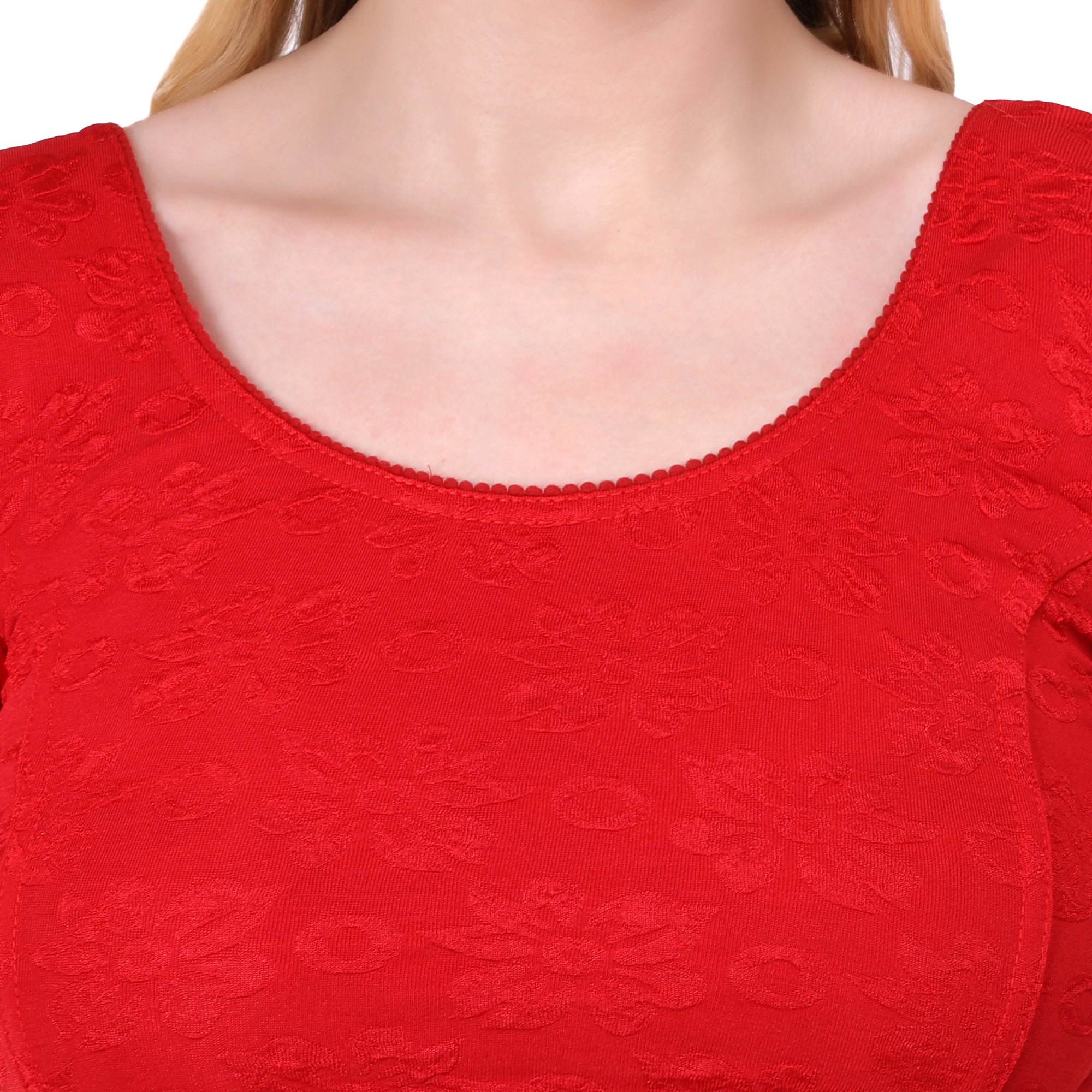 Vamika Cotton Lycra Stretchable Fabric Red Balloon Sleeves Blouse