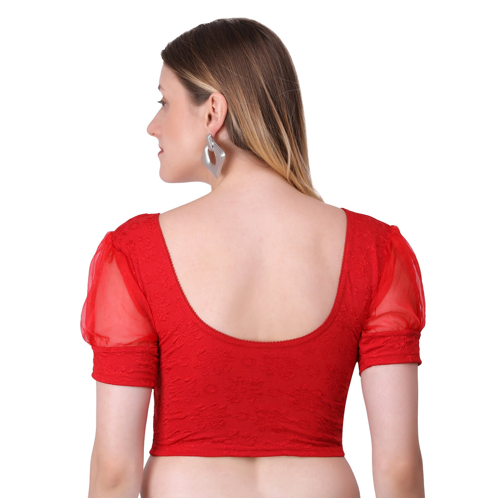 Vamika Cotton Lycra Stretchable Fabric Red Balloon Sleeves Blouse