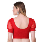 Vamika Cotton Lycra Stretchable Fabric Red Balloon Sleeves Blouse