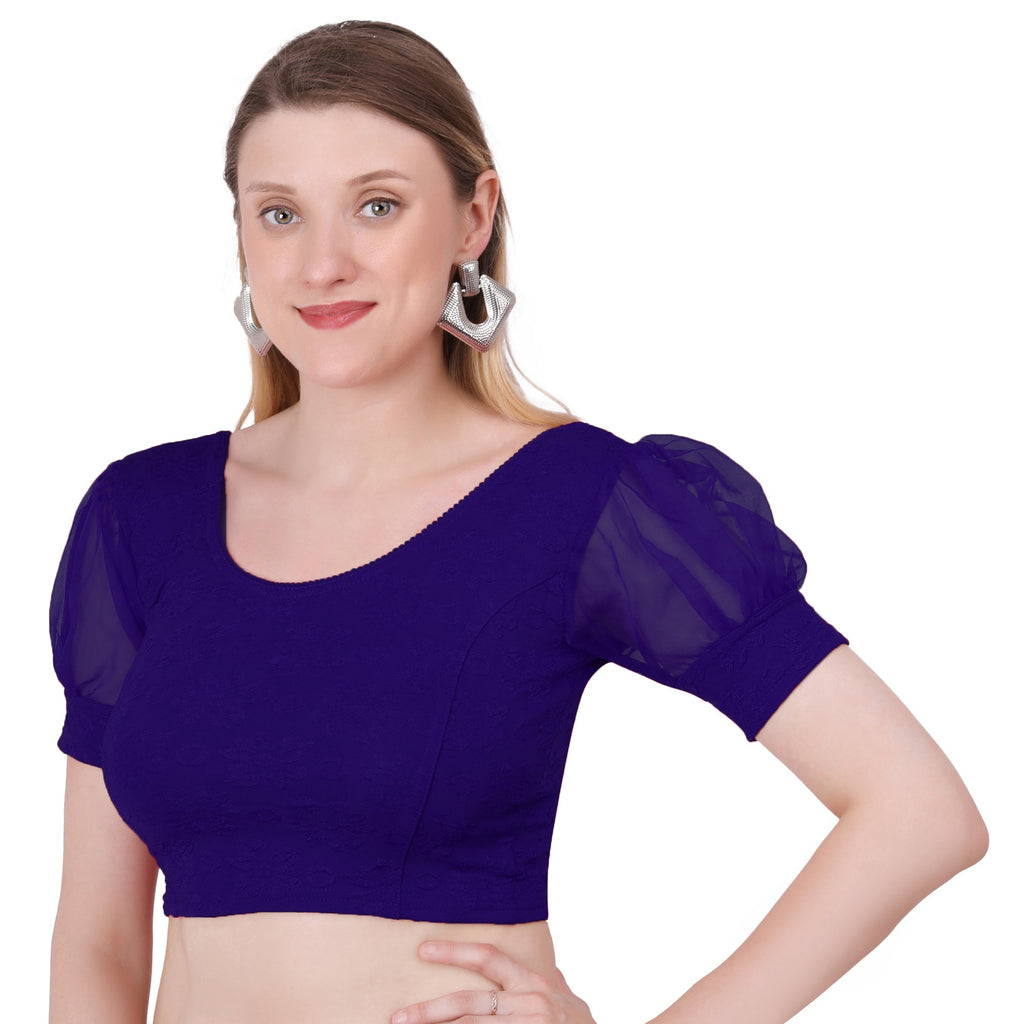 Vamika Cotton Lycra Stretchable Fabric Violet Balloon Sleeves Blouse