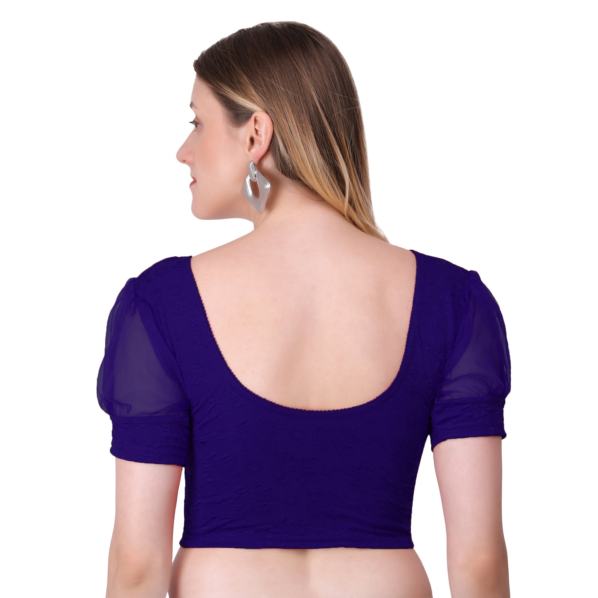 Vamika Cotton Lycra Stretchable Fabric Violet Balloon Sleeves Blouse
