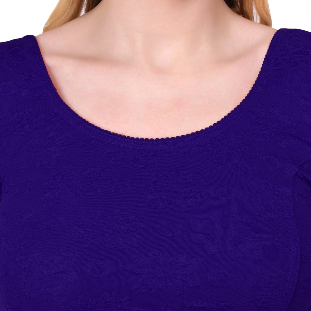 Vamika Cotton Lycra Stretchable Fabric Violet Balloon Sleeves Blouse
