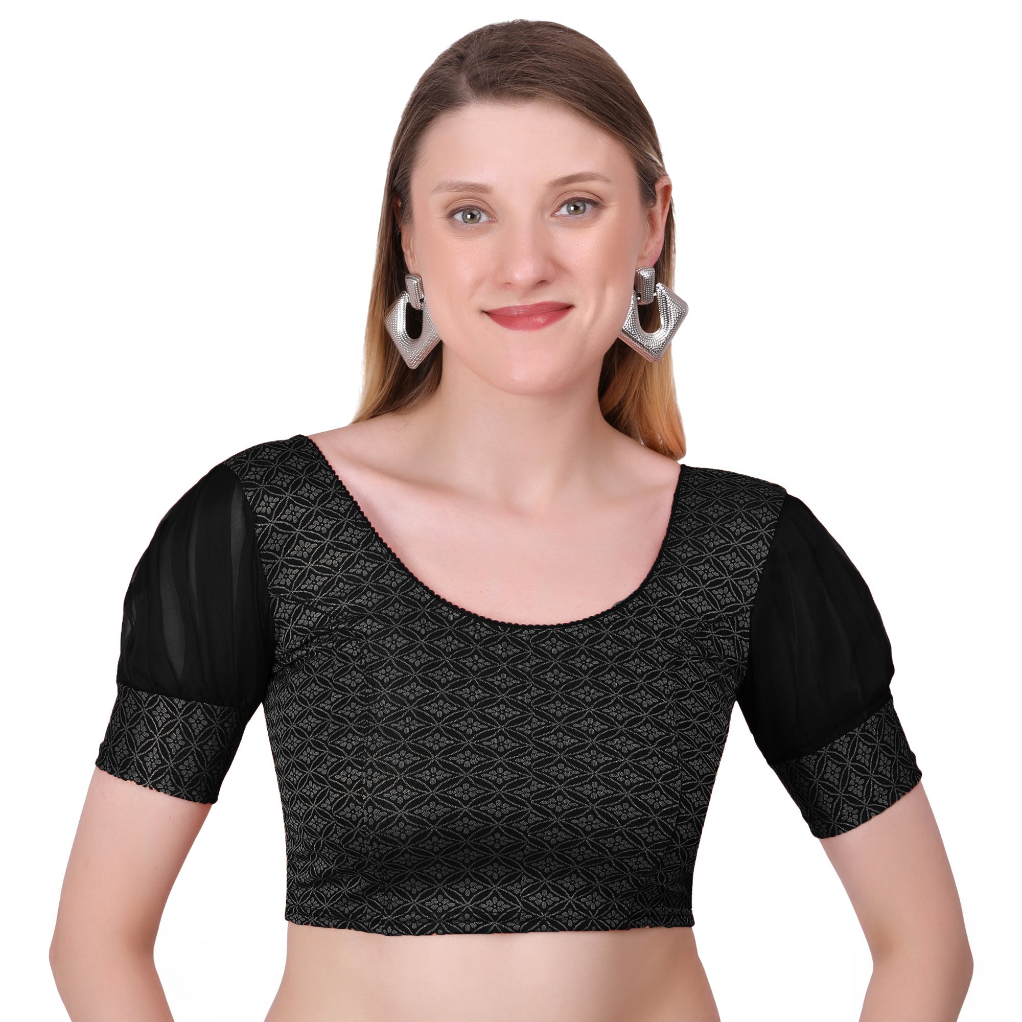 Vamika Heavy Double Phase Fabric Black Balloon Sleeves Blouse