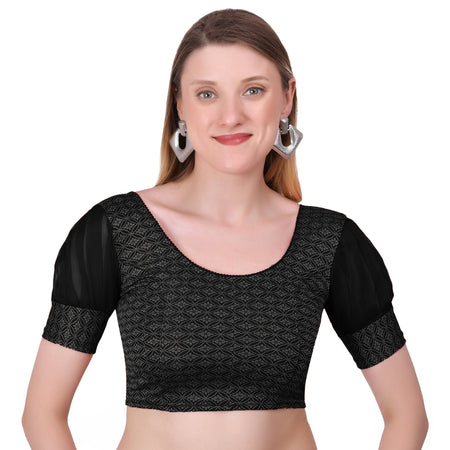 Vamika Heavy Double Phase Fabric Black Balloon Sleeves Blouse
