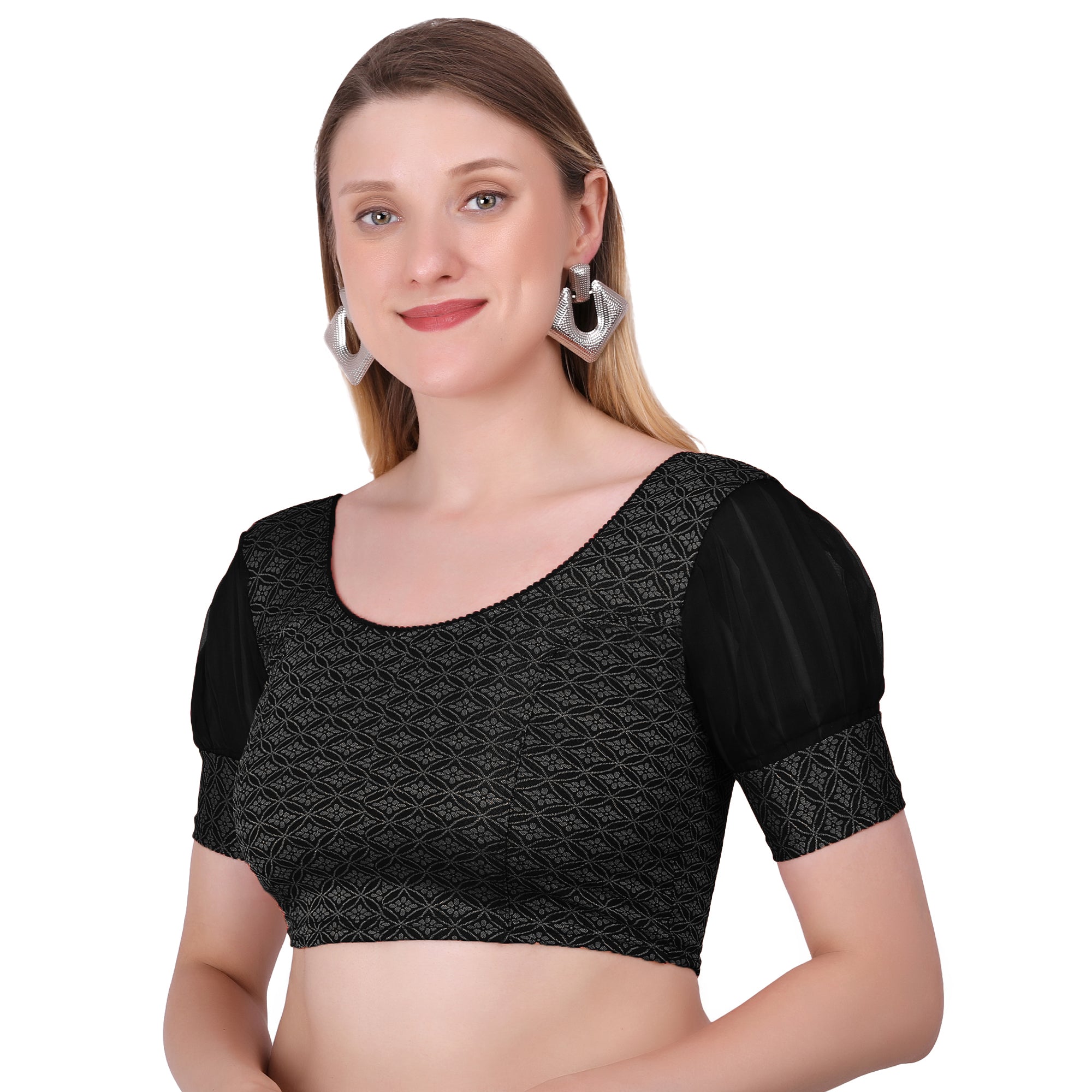 Vamika Heavy Double Phase Fabric Black Balloon Sleeves Blouse