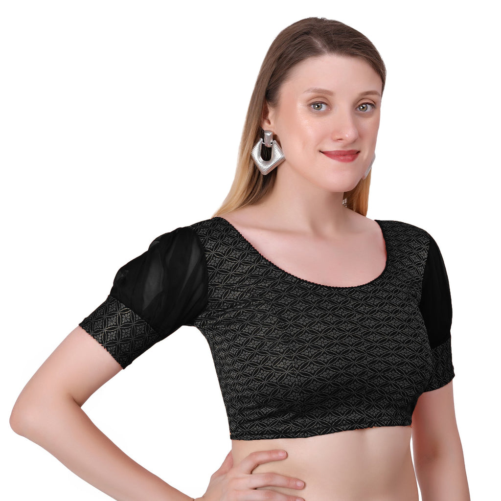 Vamika Heavy Double Phase Fabric Black Balloon Sleeves Blouse