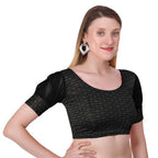 Vamika Heavy Double Phase Fabric Black Balloon Sleeves Blouse